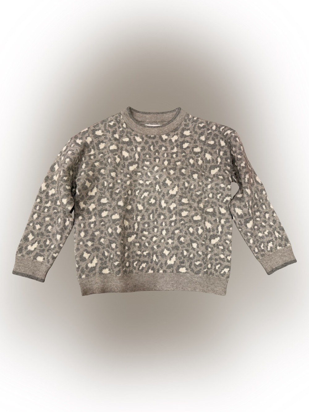 Mango Girls Leopard Print Crewneck Sweater - Gray & Cream